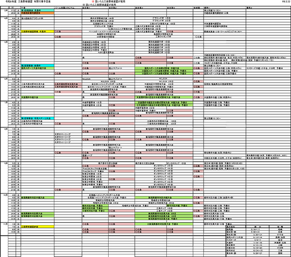 三条野球連盟令和7年度年間スケジュール