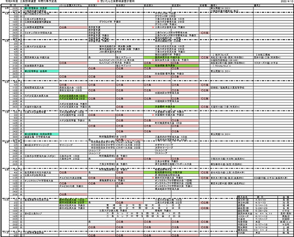 三条野球連盟令和4年度年間スケジュール